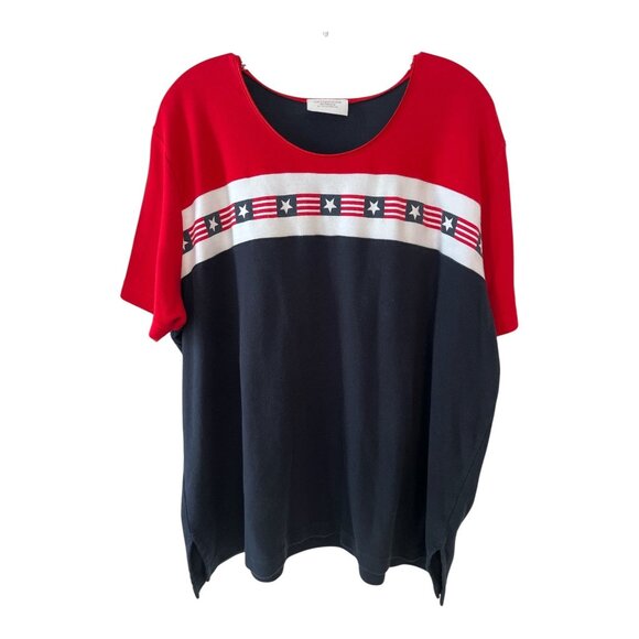Vtg Liz Claiborne Woman by Elisabeth Patriotic Flag Stars Stripes Top – 2X - Picture 1 of 3
